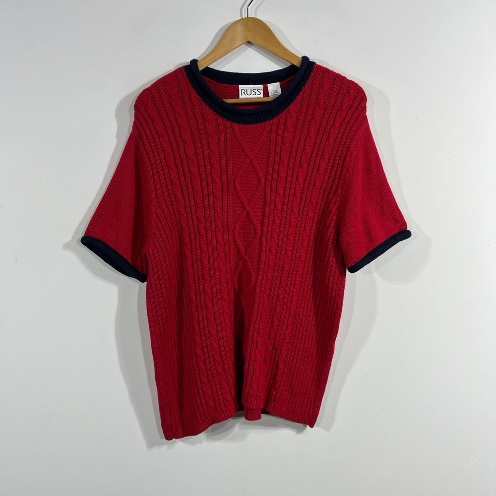 VTG 90s Liz Claiborne Red Cable Knit Sweater Womens XL Fisherman Granola Indie